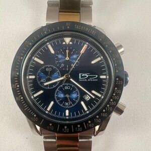 Daniel Steiger Chronograph Watch Blue Dial Two-Tone Bracelet Tachymeter Date